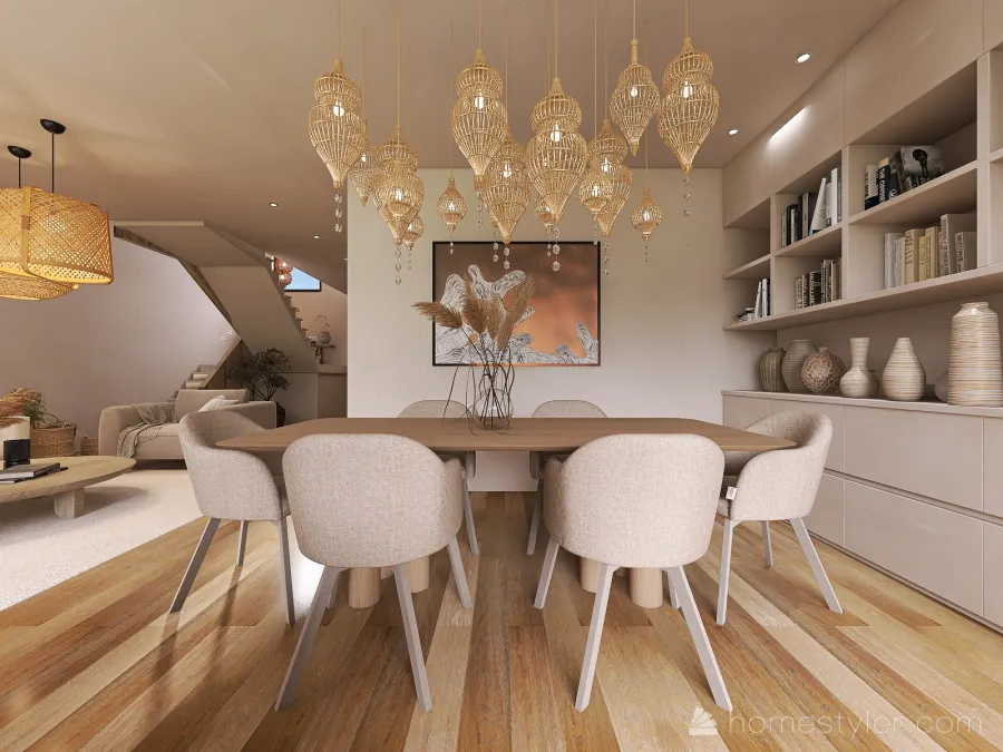 WoodTones Living and Dining Room 3d design renderings