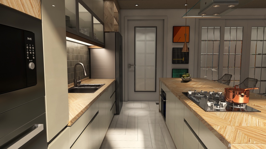 #KitchenContest Wood & Brass 3d design renderings