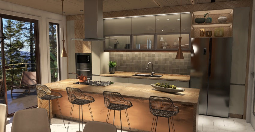 #KitchenContest Wood & Brass 3d design renderings