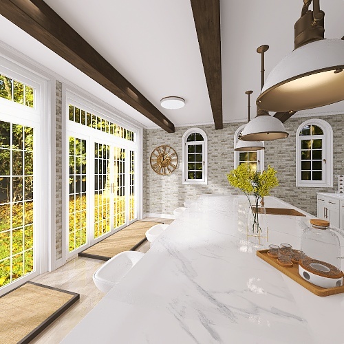White Farm House Kitchen 3d design renderings