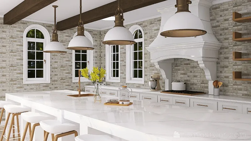 White Farm House Kitchen 3d design renderings