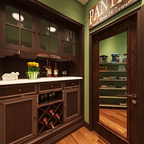 Contemporary Butler's Pantry 3d design renderings