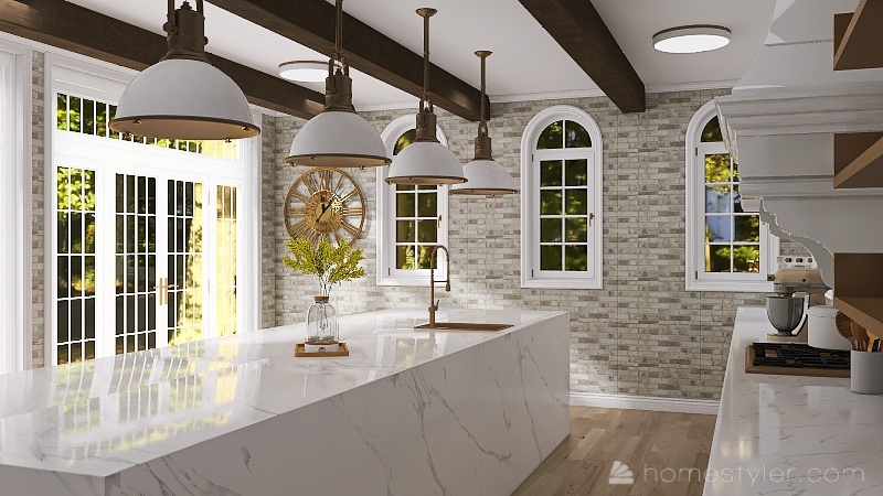 White Farm House Kitchen 3d design renderings
