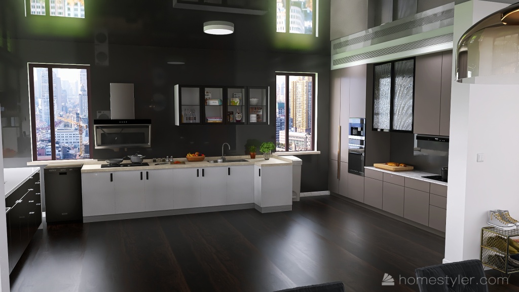 Dining room and kitchen 3d design renderings