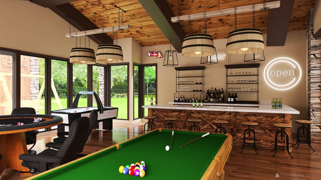 Contemporary Game Room 3d design renderings