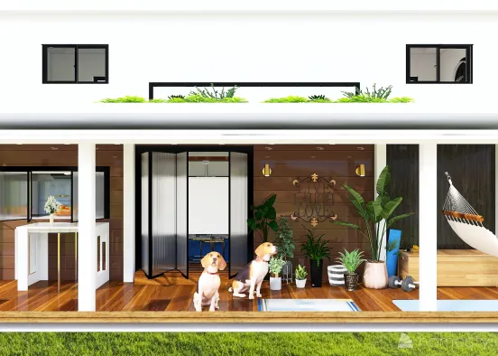 192 sq. ft. 2 Loft Tiny House with Green Roof Garden, Deck and Office Space Design Rendering
