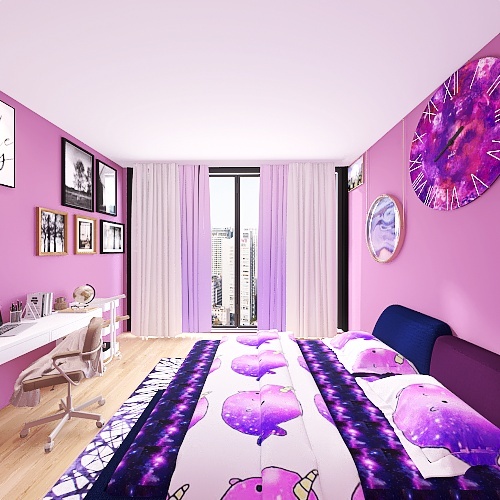 Purple Narwhal Bedroom- For Abigail White Design Rendering