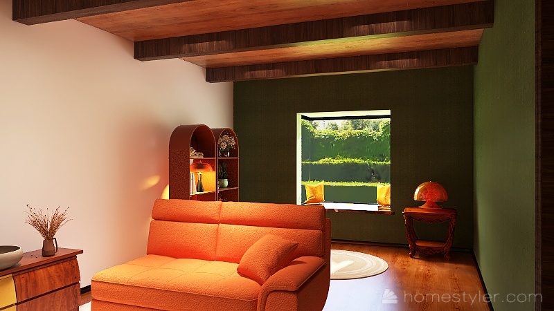 70's inspired living room 3d design renderings