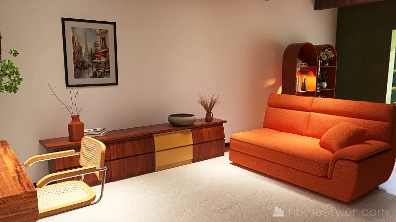 70's inspired living room 3d design renderings