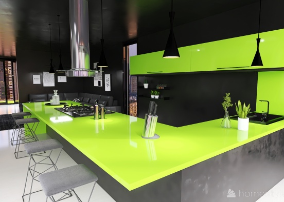 #KitchenContest - Minimalism green Kitchen Design Rendering