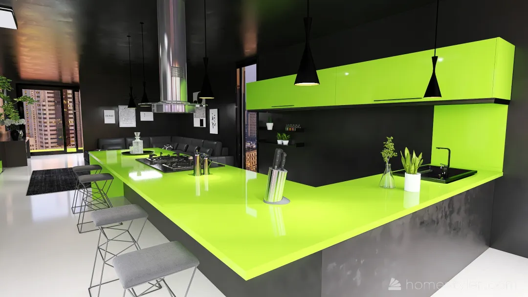 #KitchenContest - Minimalism green Kitchen 3d design renderings