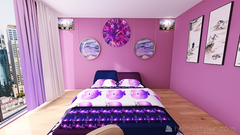 Purple Narwhal Bedroom- For Abigail White 3d design renderings