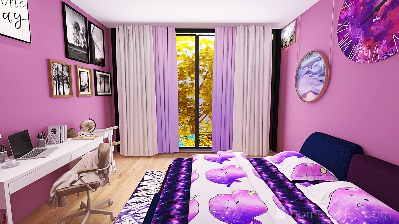 Purple Narwhal Bedroom- For Abigail White 3d design renderings