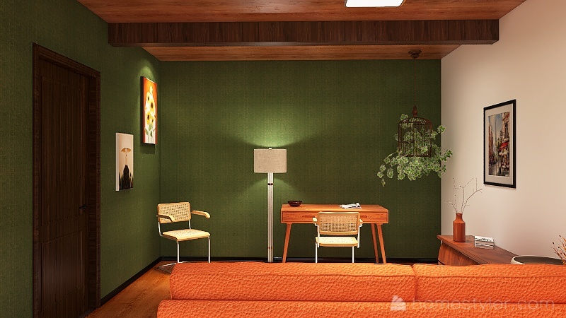 70's inspired living room 3d design renderings