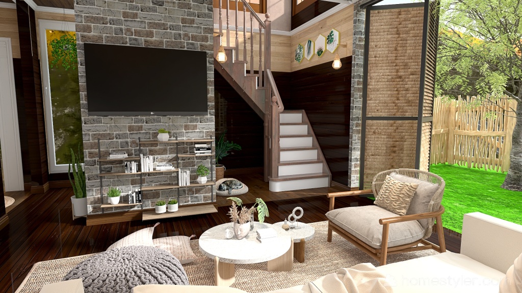 Farmhouse Living and Dining Room 3d design renderings