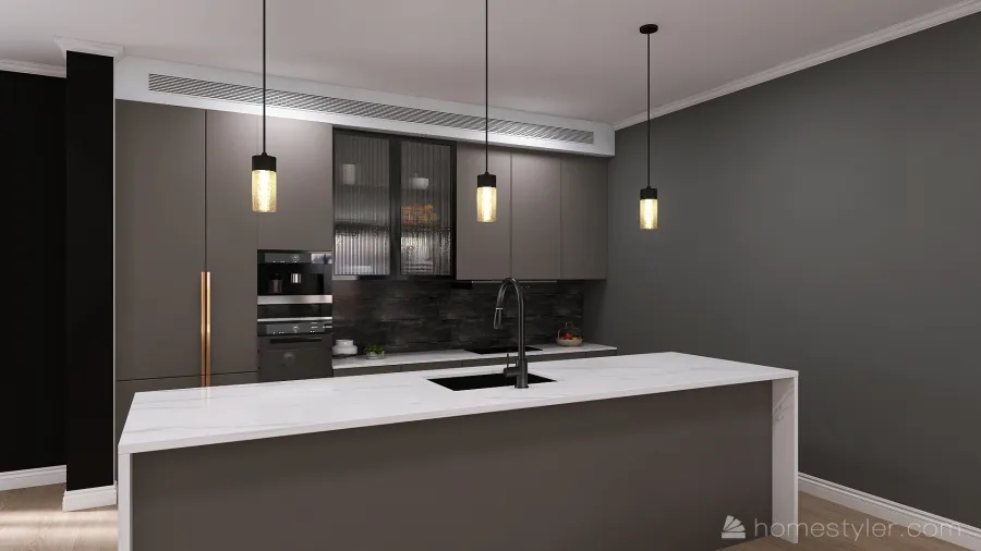 Living Room, Dining Room, Kitchen 3d design renderings