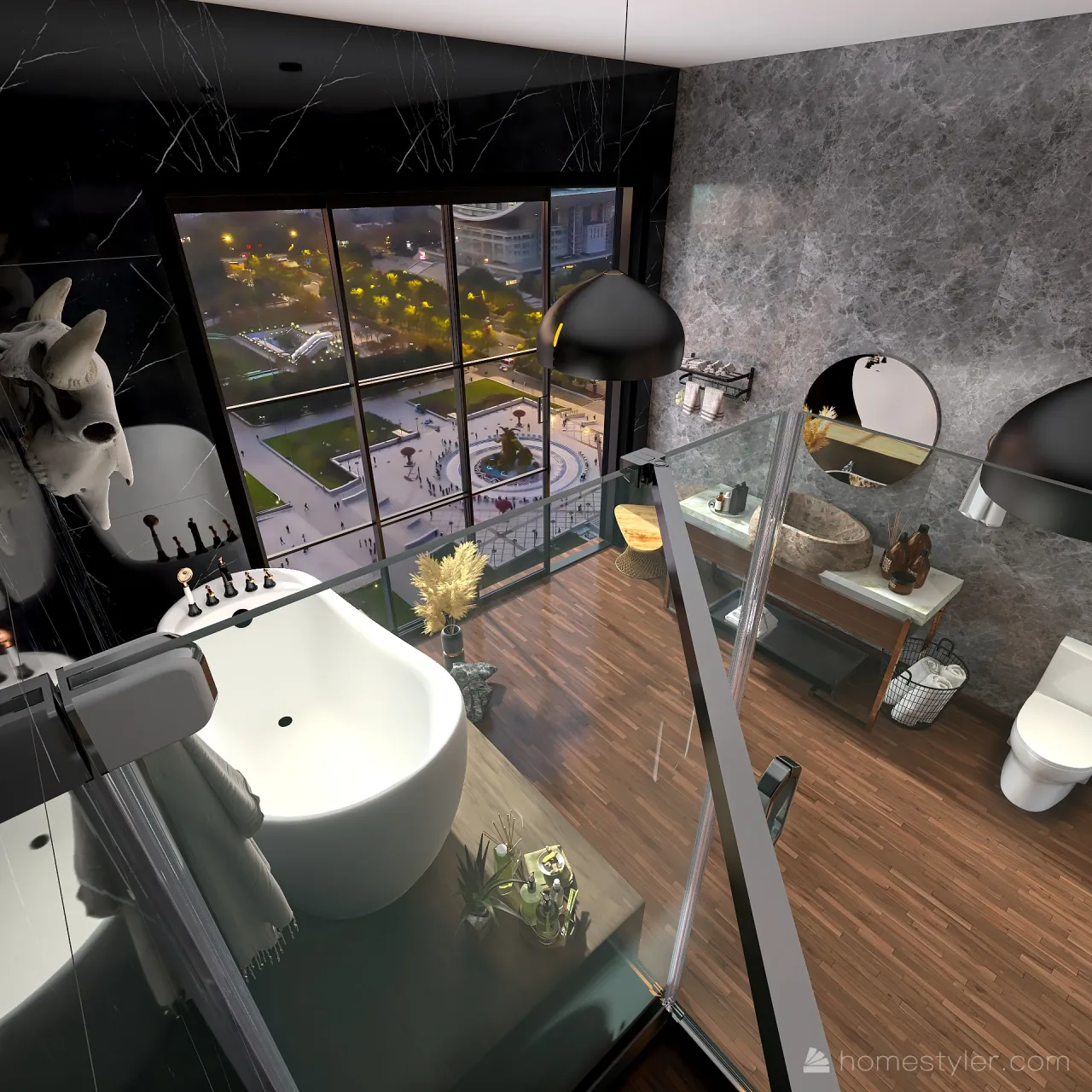 Dark Rustic Bathroom 3d design renderings