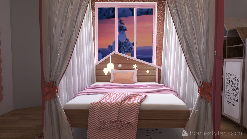 Pink and Gold Glitter Bedroom - 15 min challenge 3d design renderings