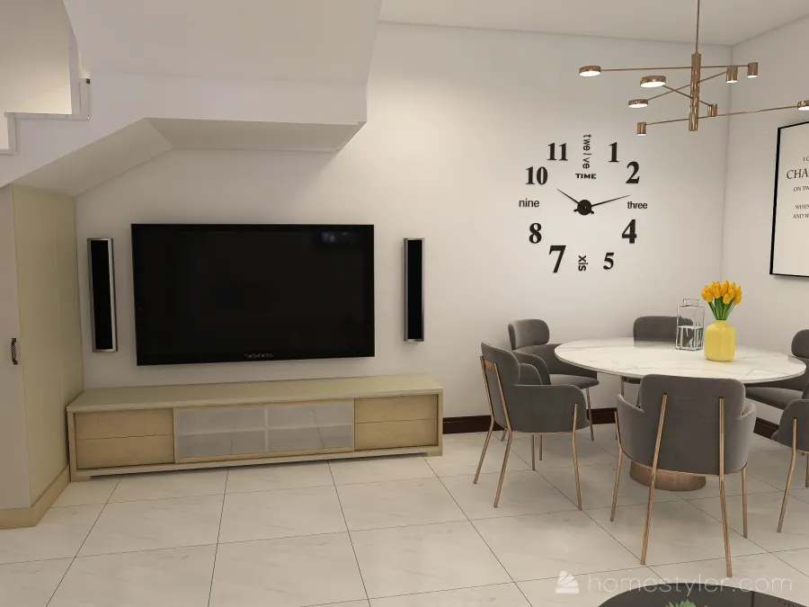 Open Plan Layout (Living and Dining Area) 3d design renderings