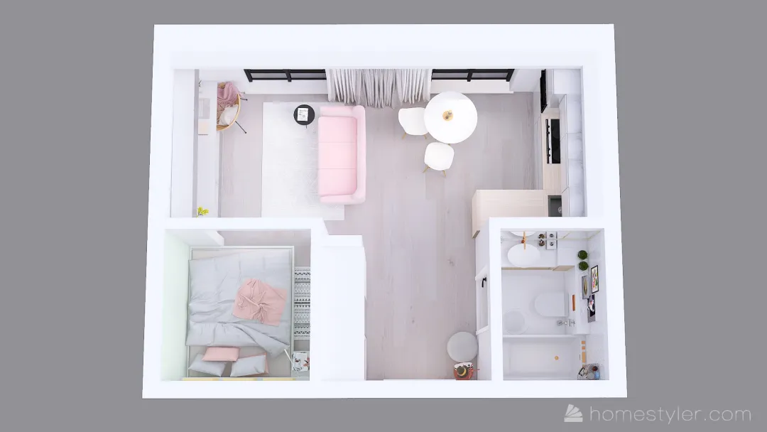 Young Girl minimalist apartment 3d design renderings