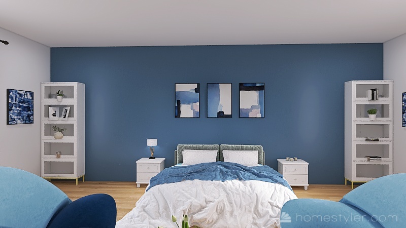 Cozy Blue Bedroom 3d design renderings