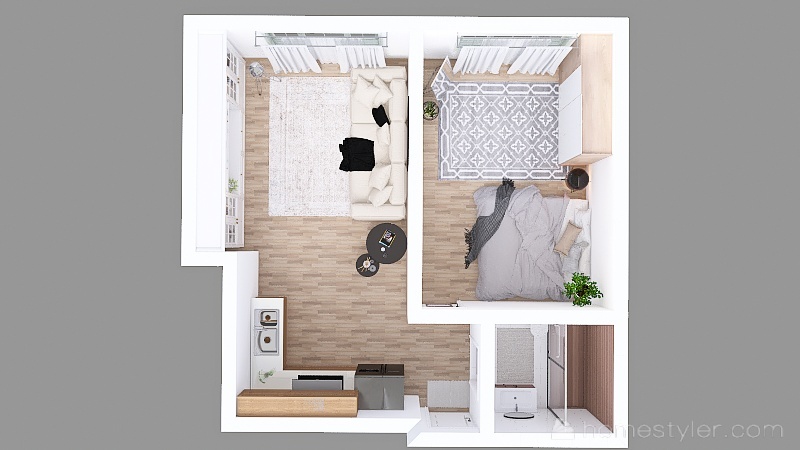 Small 1 bed Apartment 3d design picture 51.97