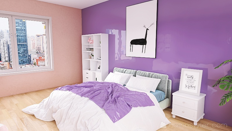 Cozy Pink and Purple Bedroom 3d design renderings