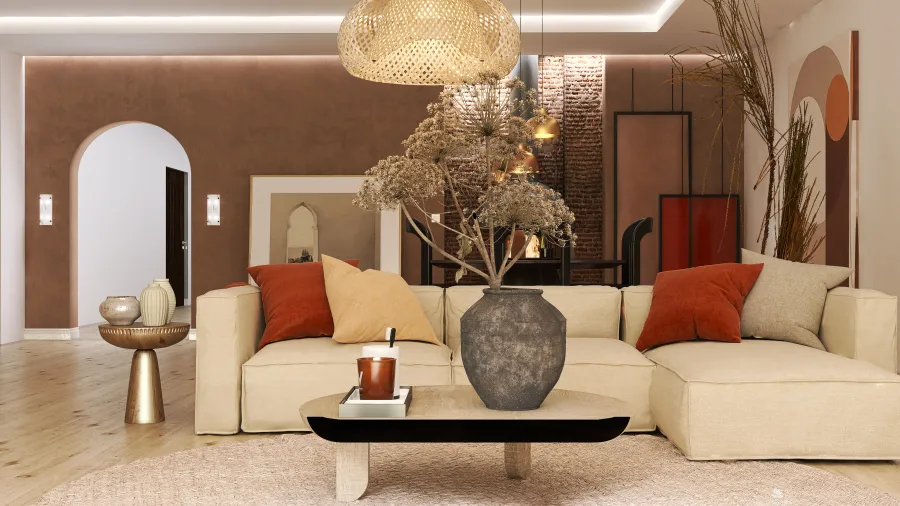 WabiSabi Living and Dining Room 3d design renderings
