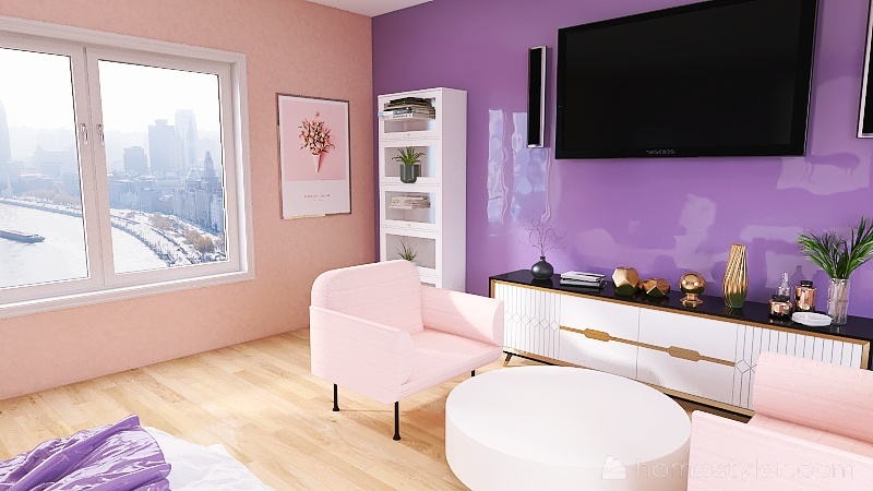 Cozy Pink and Purple Bedroom 3d design renderings