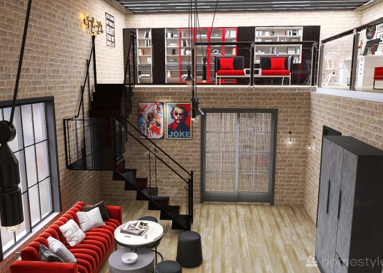 black, red and white loft Design Rendering