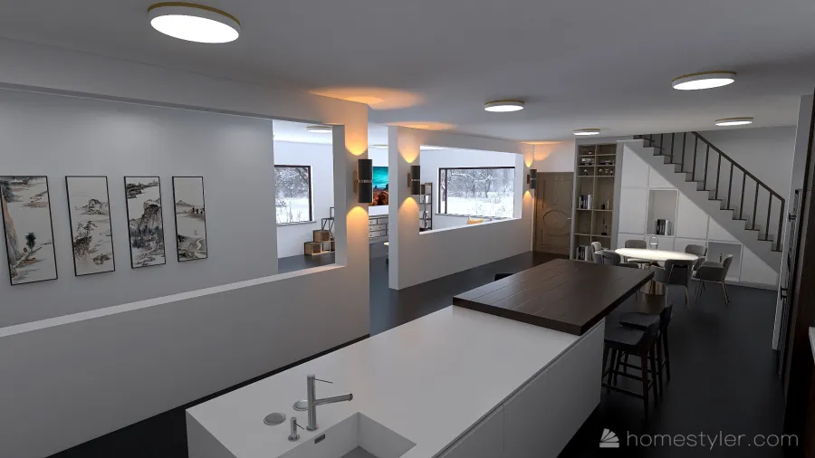 Kitchen, Living, and Dining room 3d design renderings