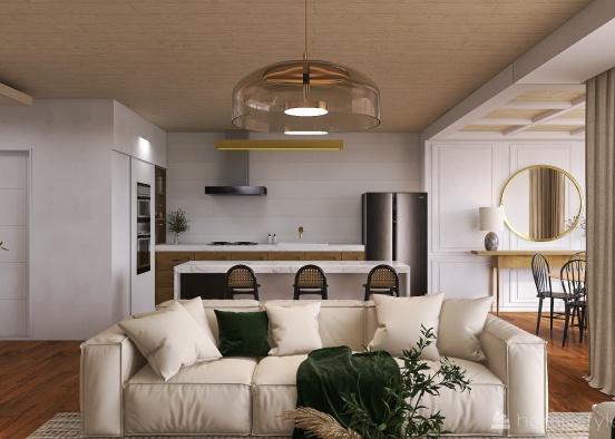 Gold and Black, White and Wood Design Rendering