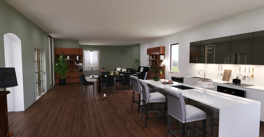 Kitchen, Living and Dining Room 3d design renderings