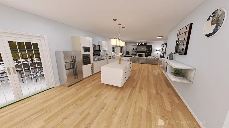 Front hall/Kitchen/Living room 3d design renderings