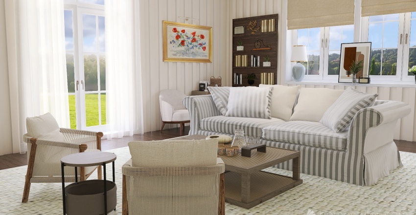 Cottage Style Living Room 3d design renderings