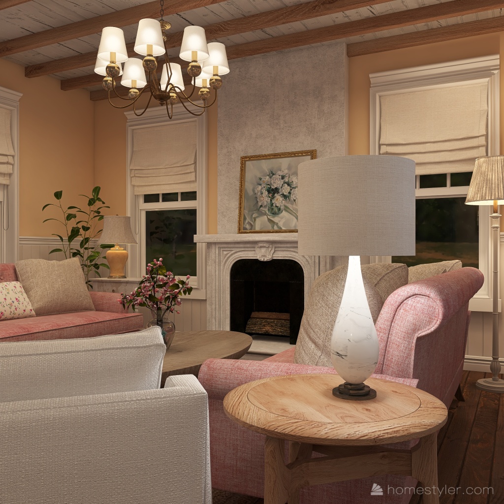 Shabby Chic Cottage-style Living Room 3d design renderings