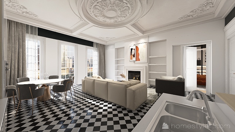 Room 1- Classic Black and White 3d design renderings
