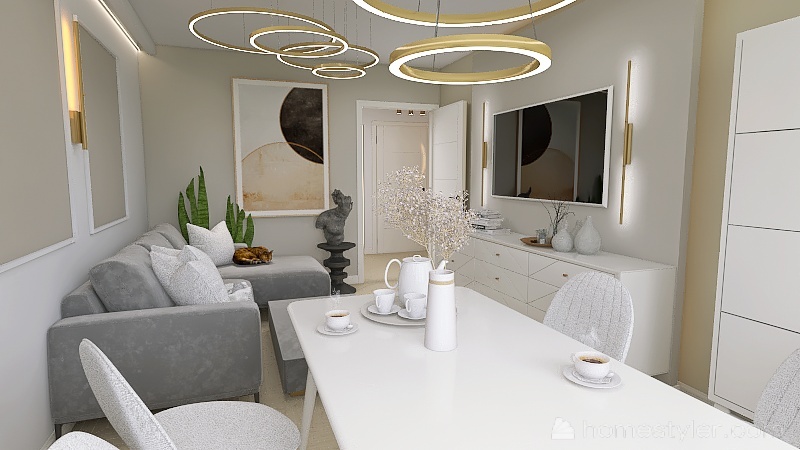 Gold & White Apartment 3d design renderings