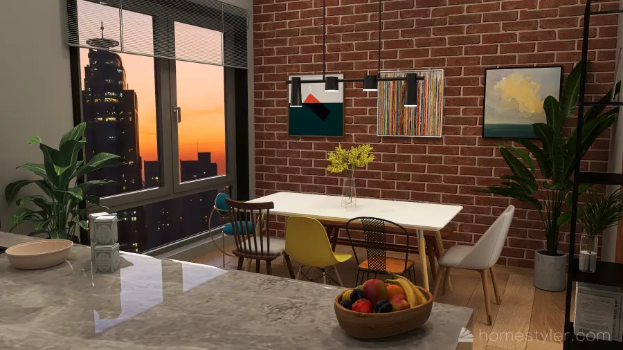 Modern Kitchen   Dining Room 3d design renderings