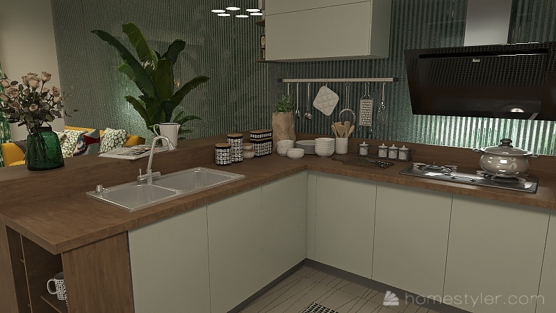 Lounge & Kitchen 3d design renderings