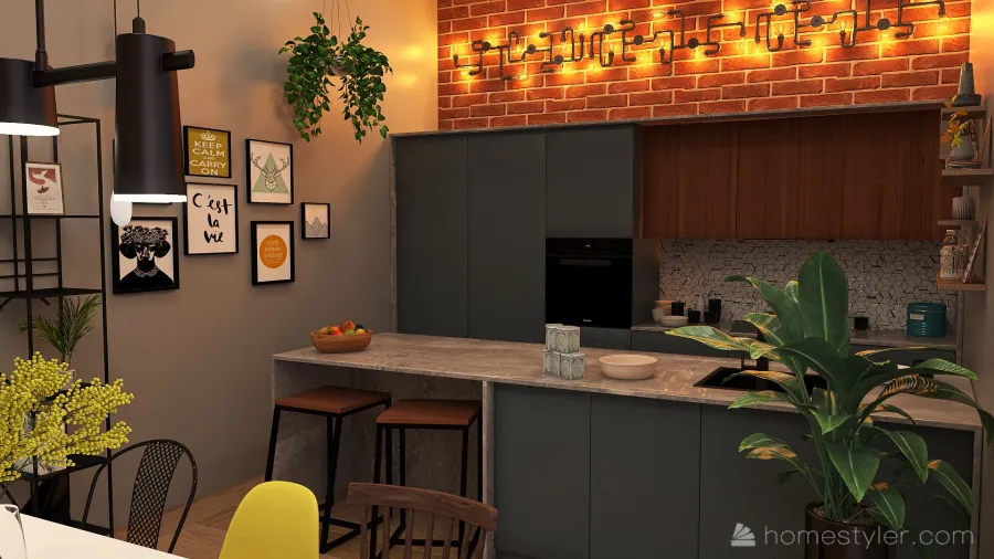 Modern Kitchen   Dining Room 3d design renderings