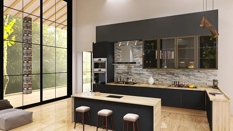 Farmhouse Living, Dining & Kitchen 3d design renderings