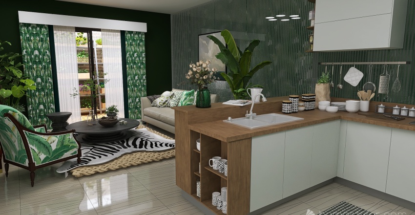 Lounge & Kitchen 3d design renderings
