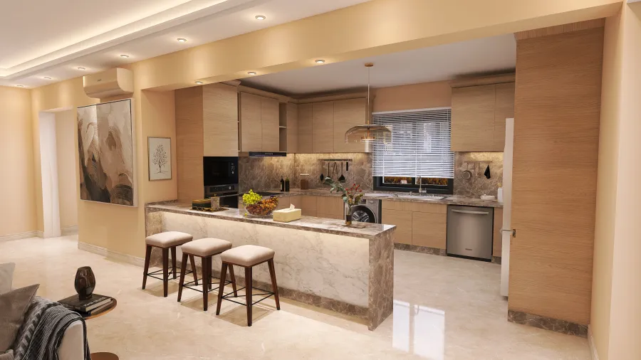 reception & kitchen 3d design renderings