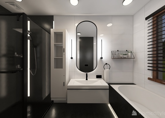 czarno biała z drewnem łazienka parter Design Rendering