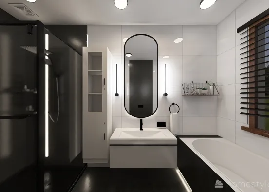 czarno biała z drewnem łazienka parter Design Rendering