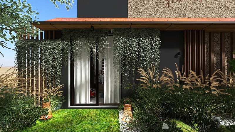 #Cottage_villa_High_ceiling_2_storeys.With landscaping 3d design renderings