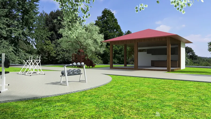 Social Outdoor Kitchen 3d design renderings