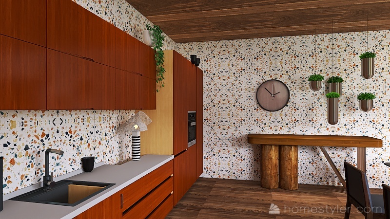 Crazy 60-ties Kitchen 3d design renderings