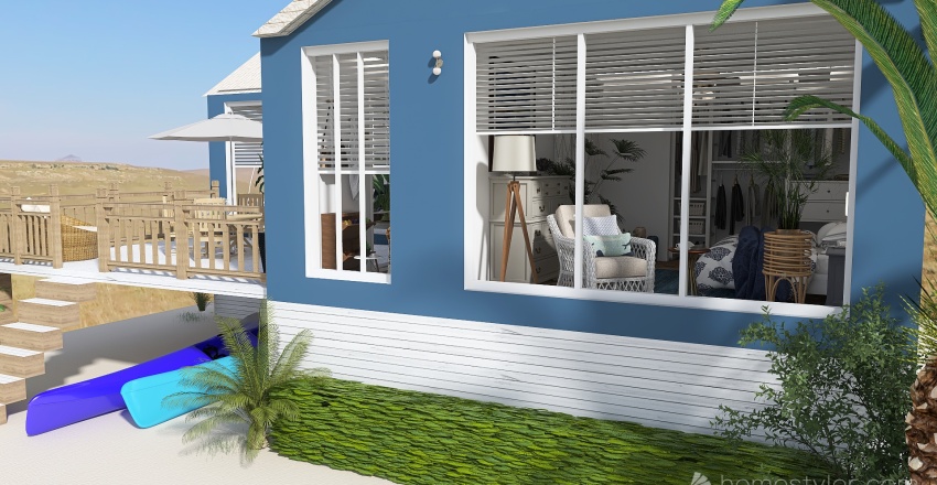 Blue & White Classic Beach House 3d design renderings
